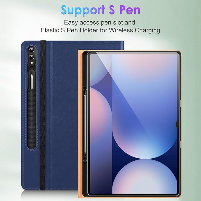 DTTO for Samsung Galaxy Tab S10/S9/S8 Case 2024/2023/2022 Premium Leather Business Folio Stand Cover with S Pen Holder for 14.6 Inch Tablet Auto Wake/Sleep Navy Blue
