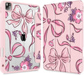 Mektron Case for iPad Pro 11 inch (4th 3rd 2nd &amp 1st Gen) 2022 2021 2020 2018 Buit in Pencil Holder with Shockproof Cover Clear Shell + Auto Wake/Sleep Flowers-Bows-Pink