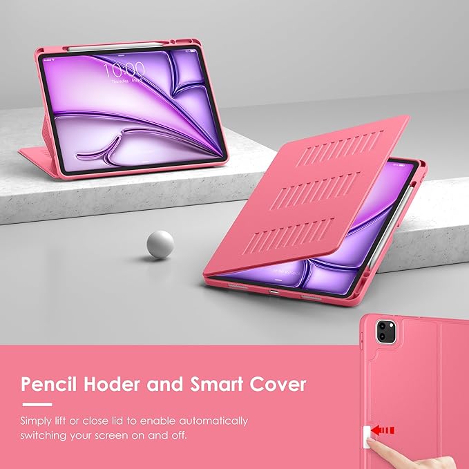 VIKESI Case for iPad Air 13 inch (M4) 2026 / (M3) 2025 / (M2) 2024Multiple Angles Magnetic Stand CoverShockproof Soft BackPencil Holderand Auto Sleep/WakeWatermelon