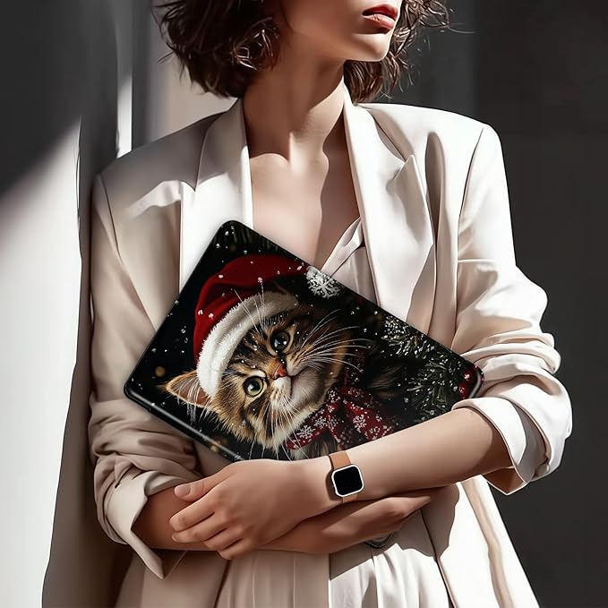 Case for Kindle Fire HD 8 &amp 8 Plus Tablet(12th/10th Gen 2024/2022/2020) 360 Degree Rotating Swivel Stand Flip Cover with Auto Sleep/Wake Christmas Cat