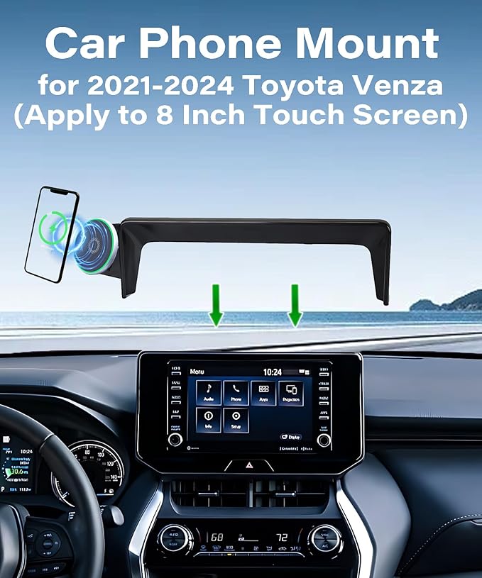 Car Phone Holder for Toyota Venza 2021-2024 Accessories Apply to 8 Inch Touch Screen 15W Fast Wireless Charger Screen Fixed Clip Cell Phone Mount Hands-Free 360 Degree Rotation