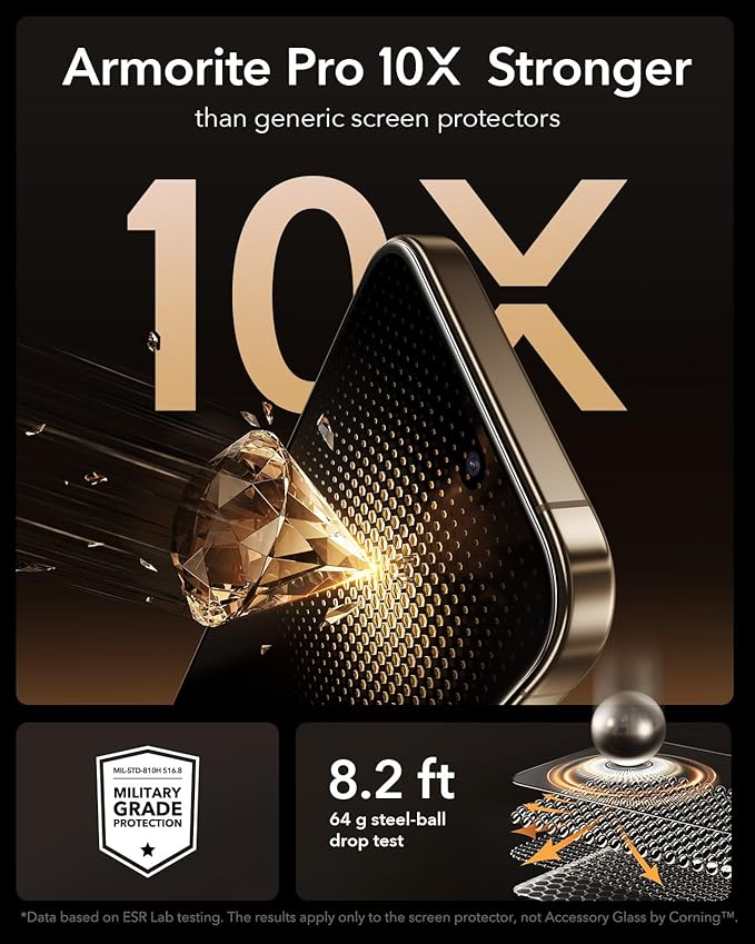 ESR Accessory Glass by Corning™ 3 Pack 9H+ Glass for iPhone 16 Pro Max Screen Protector Military Grade Shatterproof &amp Durable with UltraFit Tray