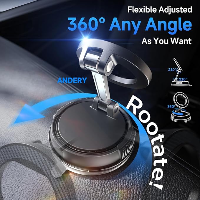 ANDERY Car Phone Holder for Magsafe [78+LBS Strongest Suction &amp 2400gf Magnetic] 360° Adjustable Car Phone Mount Phone Holders for Your Car for iPhone 17-12 Pro Max Plus Air Carbon Fiber