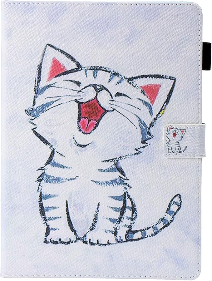 Kindle Fire HD 10 Tablet Case 9th and 7th Generation with Pencil Cards Holder UUcovers Smart Folio Stand Synthetic Leather Cover [Auto Wake/Sleep] for Amazon Fire HD 10.1 Inch 2019/2017 Cute Cat