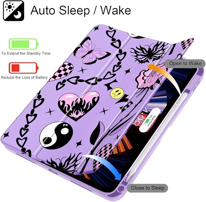 Case for iPad 11 inch A16 2025 Generation 11th / iPad 10.9 inch 2022 10th Gen Buit in Pencil Holder with Shockproof Cover Clear Transparent Back Shell Auto Wake/Sleep Y2K Emo Girl SD166