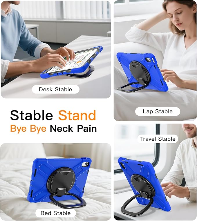 BATYUE Case for iPad (A16) 11th/10th Gen 11''/10.9'' 2025/2022 - Heavy Duty Shockproof Cover with 360° Rotating &amp 180° Folding Stand Screen Protector Shoulder Strap &amp Pencil Holder | Blue