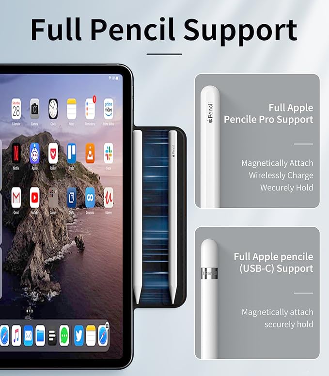 Magnetic Case for iPad Air 13 Inch M3/M2 (2025/2024) iPad Pro 12.9 inch 6th/5th Generation (2022/2021) | Auto Sleep/Wake | Pencil Pro &amp USB-C | Non-Slip PU Leather Protective Cover Black