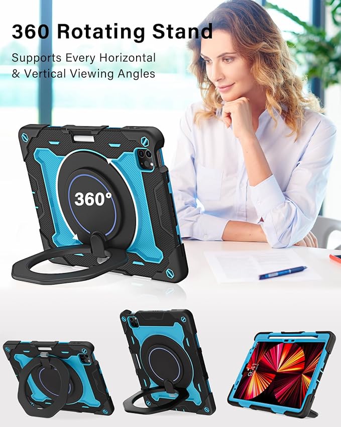 ROISKIN for iPad Air 11 inch M4/M3/M2 Case iPad Pro 11 inch 4th/3rd/2nd/1st GenerationiPad Air 5th/4th 10.9 inch CaseHeavy Duty Shockproof with 360 Stand Handle Shoulder Strap Pen Holder for Kids