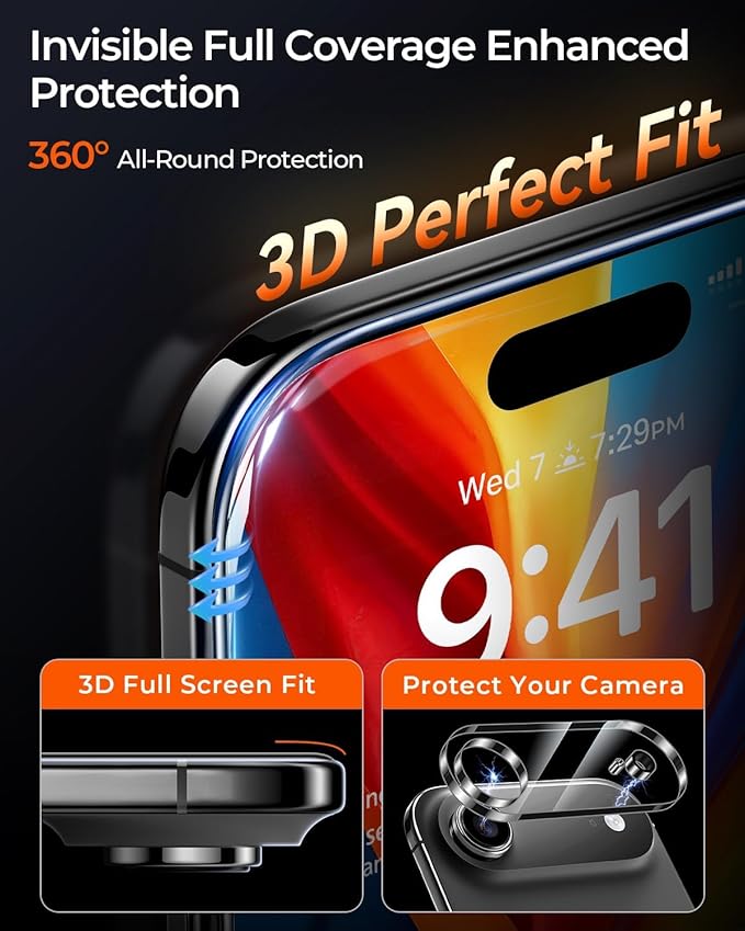 MRGLAS TOP 9H+ Glass 2+2 Packs for iPhone 17 Screen Protector with Camera Lens Protector [Zero Bubble Auto-Dust Removal] [10X Military Protection] 17 6.3'' Tempered Glass Full Edge Coverage HD Clear
