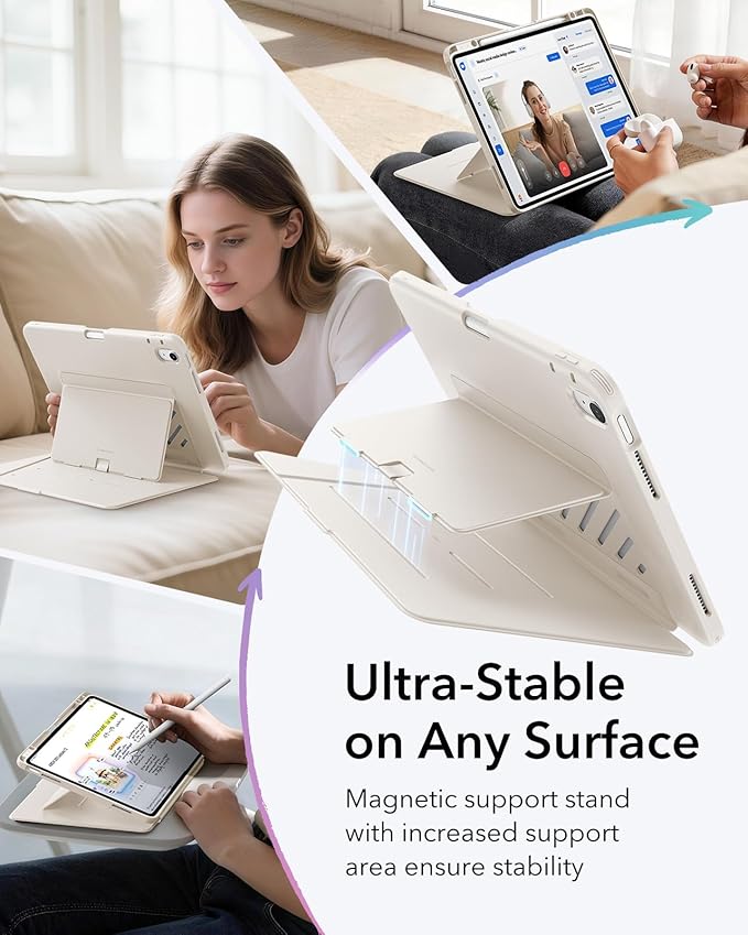 ESR for iPad Air 13 Inch Case M4/M3/M2 (2026/2025/2024) Vertical Stand Cover Multi Stand Angles Ultra-Stable Case with Pencil Holder Flip Series Starlight