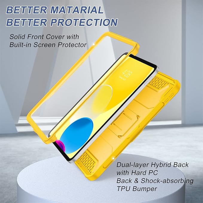 Soke Case for iPad (A16) 11th Generation 11-inch 2025 iPad 10th Generation 10.9-inch 2022 with Built-in Screen Protector and Kickstand Rugged Full Body Protective Cover - Yellow