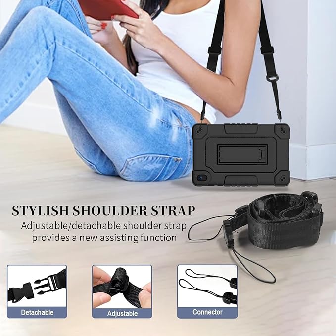for Walmart Onn 8 inch Gen 4 2024 Model Tablet Case with 2 Pcs Screen ProtectorHeavy Duty Kids Shockproof Stand Shoulder Strap Case for Walmart Onn 8 2024 Model:100135923 (Black)