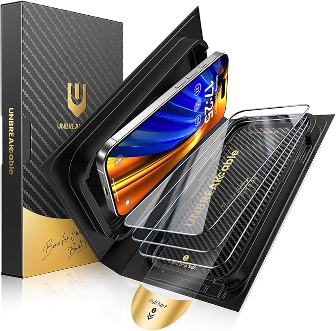 UNBREAKcable iPhone 16 Pro Max Screen Protector [3-Pack] Tempered Glass with Auto-Align Tech for Easy Install 9H+ Hardness Anti-Fingerprint Ultra-Clear Full-Coverage Protection 6.9-Inch