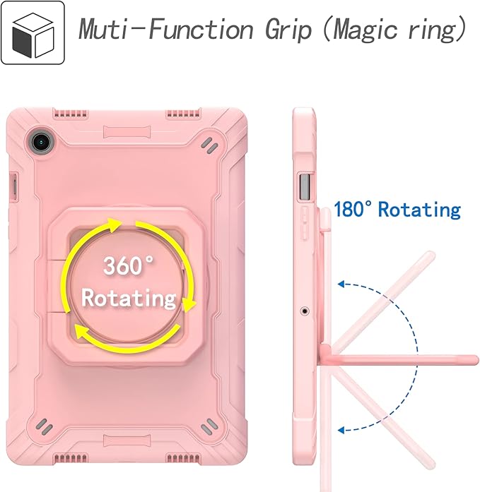 Dteck for Samsung Galaxy Tab A8 (SM-X200/X205) Tablet Case 10.5 2022 Release Shockproof Sturdy Rugged Case for Kids with Rotate Handle and Kickstand Protective Cute Cover with Shoulder Strap Pink
