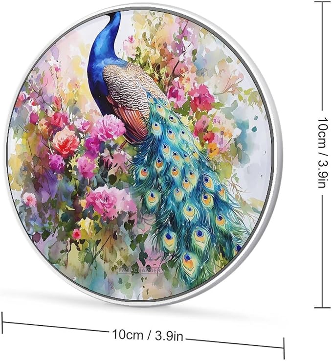 Peacock with Spring Flowers Phone Charger Magnetic Charging Pad Anti-Slip with USB Cable