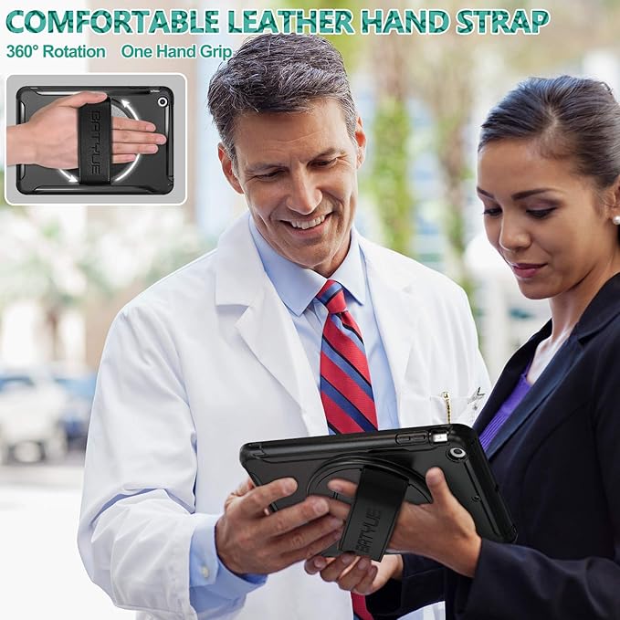 BATYUE Shockproof Case for iPad mini 1/2/3 (2012/2013/2014) - 360° Multi-Angle Stand (Portrait &amp Landscape) &amp Grip Multi-Scene for All Ages Black