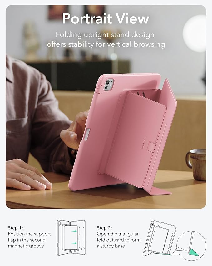 ESR for iPad Pro 11 Inch Case (M5/M4) 2025/2024 Vertical Stand Cover Multi Stand Angles Ultra-Stable Case with Pencil Holder Flip Series Pink