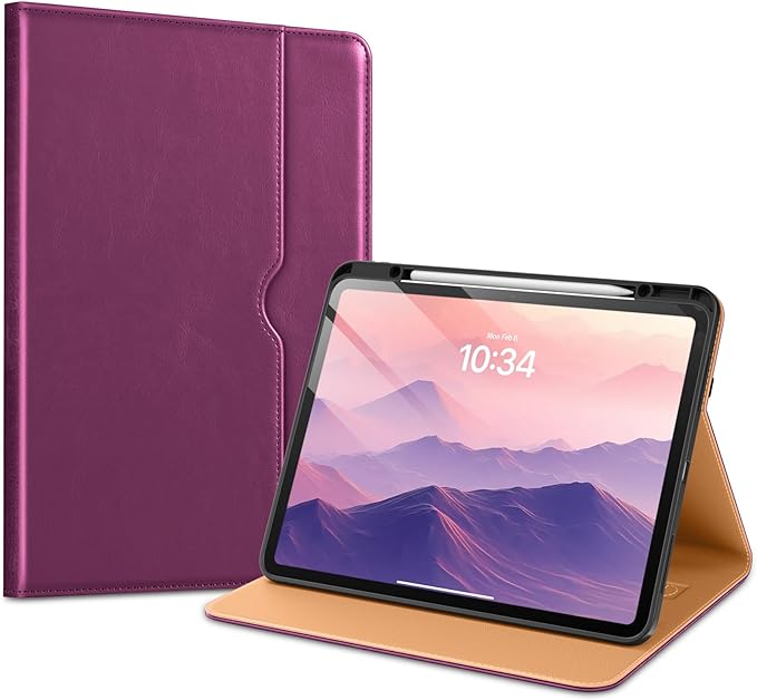 VIKESI Case for iPad Pro 13-inch M5 or M4 Released in 2025 or 2024 Leather Stand Cover with Apple Pencil Holder Auto Wake/Sleep Multiple Viewing Angles Built in Hand Strap &amp PocketPurple