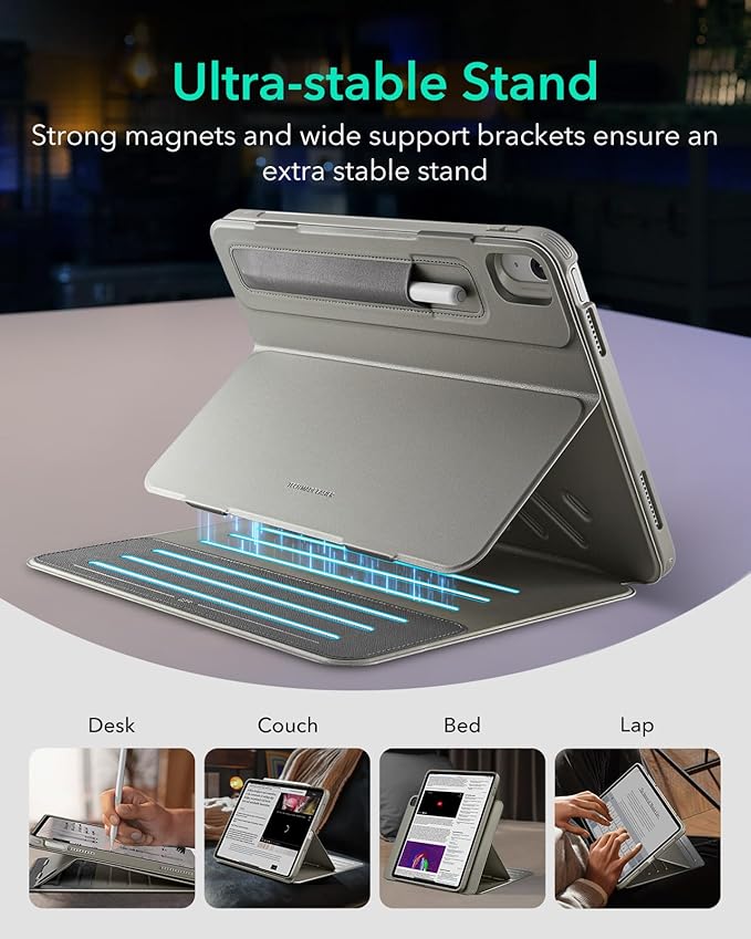 ESR for iPad A16 Case iPad 11th/10th Generation Case (2025/2022) Removable Magnetic Cover Adjustable Portrait/Landscape Stand with Raised Screen View 9 Standing Angles Titanium