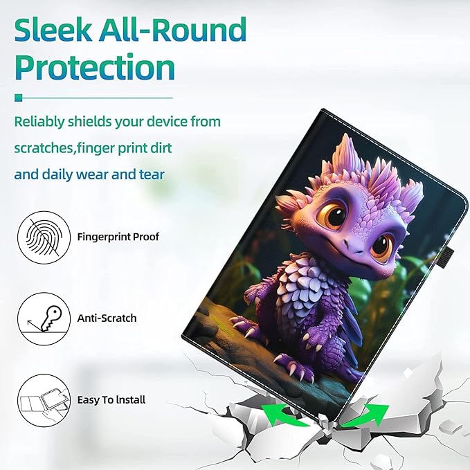 Case for All-New Amazon Kindle Fire HD 10 and Fire HD 10 Plus Tablet (13th/11th Generation 2023/2021 Release) 10.1 Slim Folding Stand Cover with Auto Wake/Sleep Purple Baby Dragon
