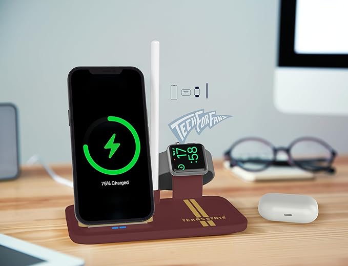 SOAR NCAA 4-in-1 Wireless Charging Docking Station: Fast Charge for iPhone Apple Watch Air Pods &amp Apple Pencil