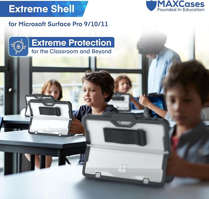 MAXCases Extreme Shell Microsoft Surface Pro 9/10/11 Case 13 Black - Rugged Custom-Fit Protective Cover for Microsoft Surface Pro Case with Stylus Holder - Shockproof &amp Durable Tablet Cover