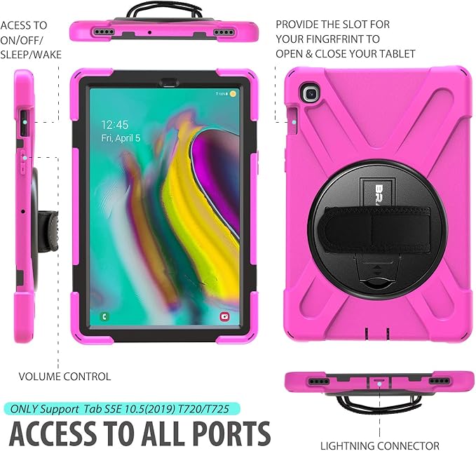 BRAECN for Samsung Galaxy Tab S5e Case 10.5 inch 2019 Heavy Duty Shockproof Case with 360 Rotating Kickstand/Hand Strap&ampShoulder Strap for Galaxy Tab S5e 10.5‘’ Tablet SM-T720/SM-T725