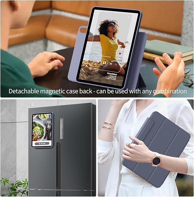 KENKE Magnetic Case for iPad A16 11th/10th Generation (11/10.9 Inch 2025/2022) with Pencil Holder Magnetic Detachable Hybrid Stand Clear Hard PC Back Shell Portrait/Landscape Angle Purple