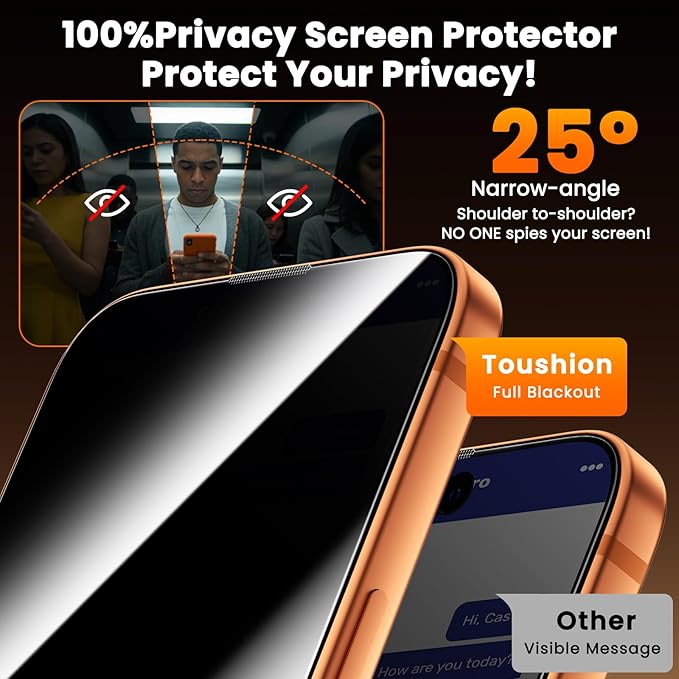 3-Pack for iPhone 17 Pro Max Screen Protector Privacy[25°Anti Spy] 9H Hardness Easy Install Frame Bubble Free Impact &amp Shatter Protection Case-Friendly