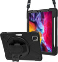 ProCase iPad Pro 11 inch Case 2021 2020 2018 with Apple Pencil Holder Rugged Heavy Duty 360 Rotating Kickstand Protective Cover with Shoulder Strap for iPad Pro 11” 3rd Gen / 2nd Gen / 1st Gen –Black