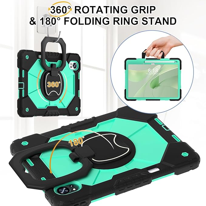 Shoulder Strap Tablet Case for Huawei MatePad Air/Huawei MatePad 11.5 inch Heavy Duty Shockproof Protective Cover with Kickstand Handle Shoulder Strap for Kids Women Man Black Mint Green