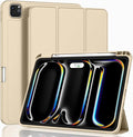 ZryXal New iPad Pro 13 Inch Case (M5) 2025 / (M4) 2024 with Pencil Holder Smart iPad Case [Support Pencil Pro and Pencil (USB-C)] Support Touch ID and Auto Wake/Sleep (Champagne Gold)
