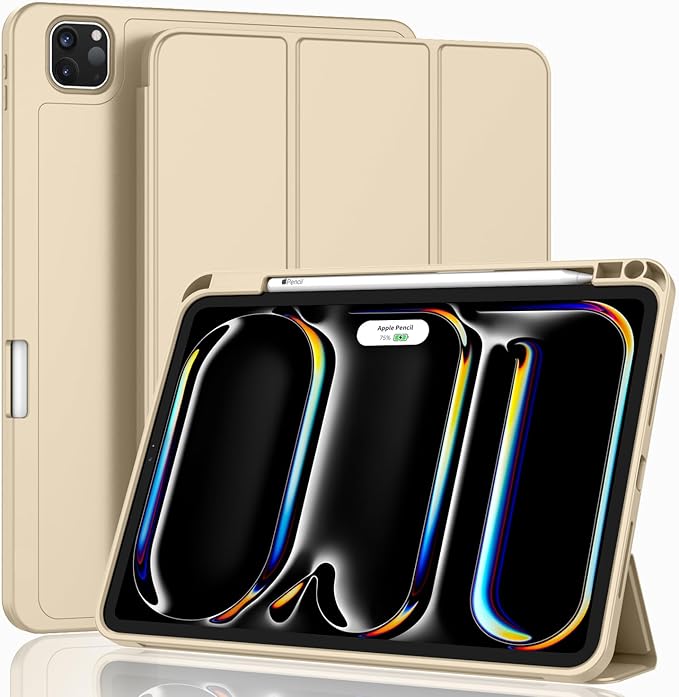 ZryXal iPad Pro 11 Inch Case (M5) 2025/ (M4) 2024 (Model: A2836/A2837/A3006) Trifold Stand Smart Cover with Pencil Holder and Soft TPU Back Auto Wake/Sleep (Champagne Gold)