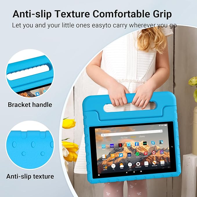for Amazon Fire hd 10 Tablet case Kids 5th/7th/9th Generation 2015/2017/2019 Released Shockproof Lightweight Protective Cover with Portable Handle Stand for Boys Girls Blue