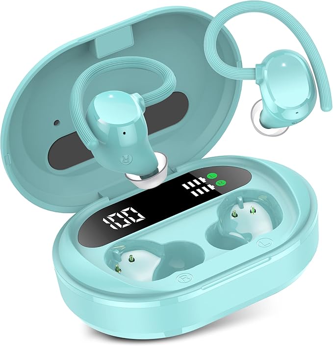 Wireless Earbuds 2023 New Ultralight Sport Bluetooth 5.3 Headphones In Ear with LED Display Built-in Mic Earphones IPX7 Waterproof Wireless Headphones with Earhooks for Gym Workout (Blue)