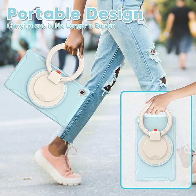 Shockproof Case for Samsung Galaxy Tab A7 Lite 8.7 Tablet Techcircle Rotating Stand Handle Heavy Duty Bumper Hybrid Cover Protective Case for Galaxy Tab A7 Lite (2021) SM-T220/T225 Baby Blue