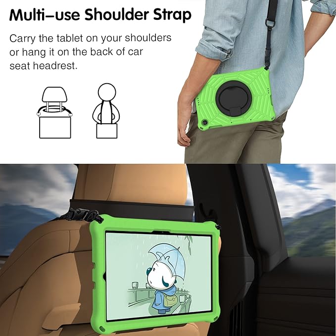 for Samsung Galaxy Tab S5e 10.5 (2019) SM-T720/T725 Tablet Case for Kids - EVA Lightweight Shockproof 360° Rotating Handle Stand Rugged Cover W Shoulder StrapGreen