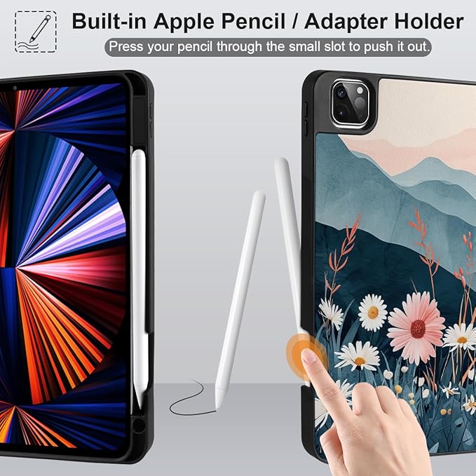 DONGKE Case for 2022/2021/2020/2018 iPad Pro 11 inch Gen 4/3/2/1 - Slim Protective Case - Built in Pencil Holder Support Charging - Trifold Stand &amp Sleep/Wake Cover - Daisie