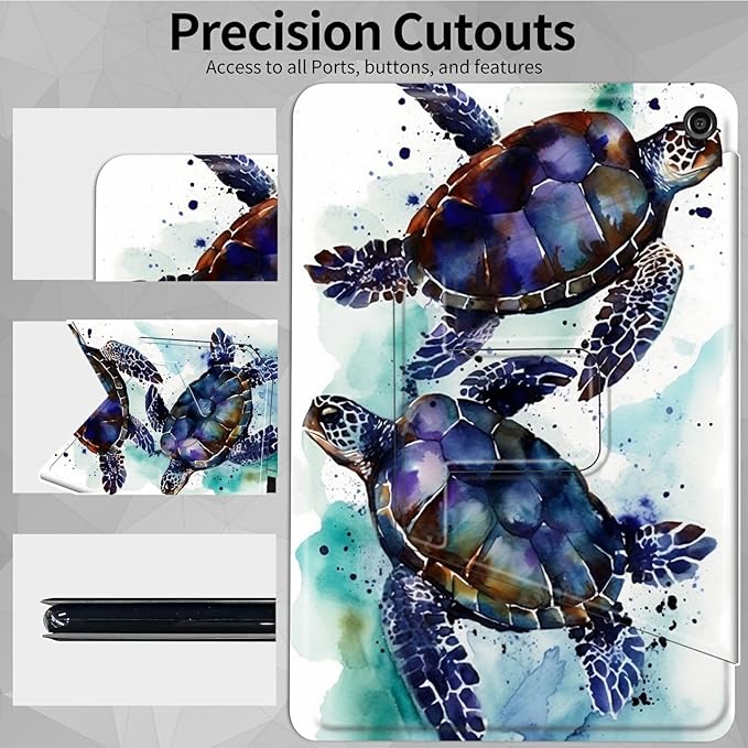 Case for All-New Kindle Fire 7 Tablet (12th Generation 2022 Release)360 Degree Rotating Swivel Stand Protective Cover for Fire 7 2022 TabletSea Turtle