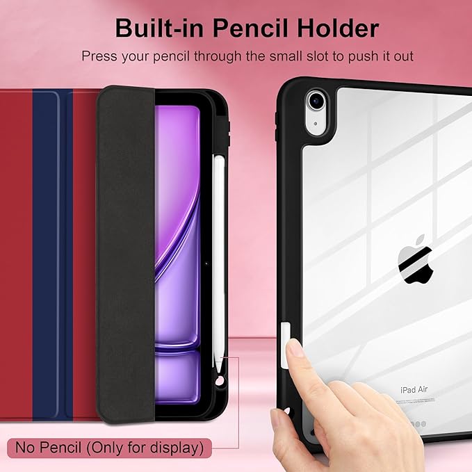 Case for iPad (A16) 11th Generation 11 inch 2025 /iPad 10th Gen 10.9 2022- Stripe Design Functional Protection with Clear Back Shell Magnetic Wake Sleep Trifold Stand Red Blue Stripes