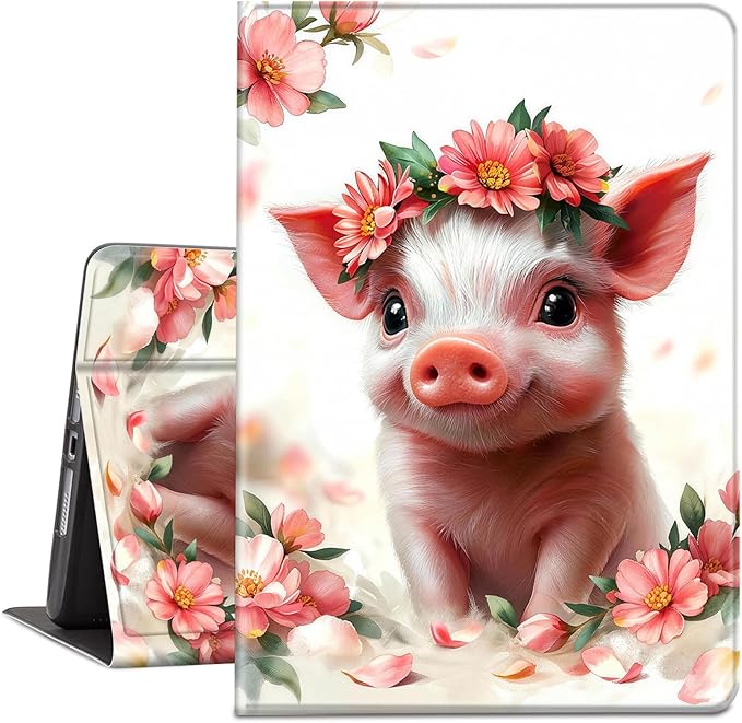 Case for Amazon Kindle Fire HD 10 and Fire HD 10 Plus 10.1 Tablet Case (13th/11th Generation 2023/2021 Release) Slim Fit PU Leather Cover with Auto Sleep/Wake - Cute Pig Flower