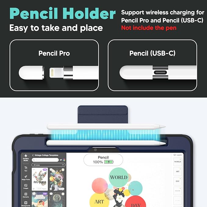 SEYMAC for iPad Air 11 inch Case M4/ M3/ M2 (2026/2025/ 2024) Full Protective Auto Sleep/Wake Strong Magnetic Cover with 5 Standing Angles and Pencil Holder Navy Blue