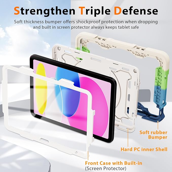 ROISKIN Case for iPad 11 inch (A16) 11th Generation 2025 iPad 10th Generation Case 10.9 for Kids with Screen Protector360 Kickstand &amp HandleShoulder StrapHeavy Duty Military Grade Drop Protec
