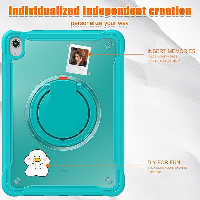Batianda Ultimate Protective Case for New iPad 11th Generation 11 inch 2025 A16 Chip Sturdy Rugged Shockproof Silicone Tablet Cover with 360° Rotatable Ring Kickstand &amp Pencil Holder Blue