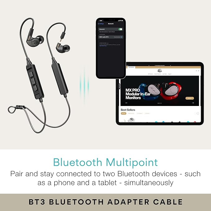 MEE audio M6 PRO Musicians' In-Ear Monitors Wired + Wireless Combo Pack: Includes IEMs 2 Audio Cables and BT3 Hi-Res Bluetooth Audio Adapter w/aptX LDAC Auracast Support &amp Built-In Headset (Bl