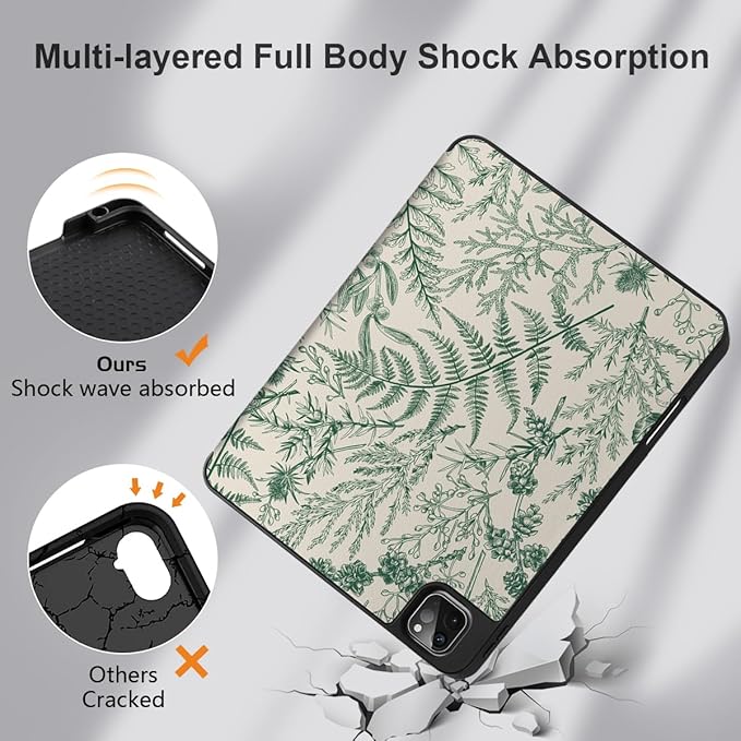 DONGKE Case for iPad Pro 12.9 inch 6th Generation 2022 Built-in Pencil Holder + Trifold Stand + Auto Wake/Sleep + Protective Cover for iPad Pro 12.9 5th/4th/3rd Gen- Plant &amp Berry