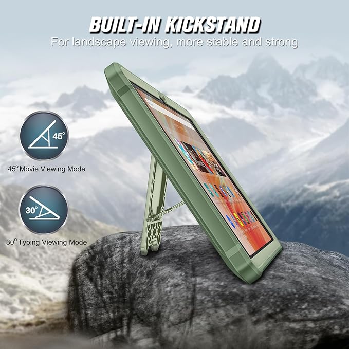 Fintie Shockproof Case for All-New Fire HD 10 Tablet (13th Generation 10.1 2023 Release) [Tuatara] Rugged Unibody Hybrid Bumper Kickstand Cover with Built-in Screen Protector Sage Green