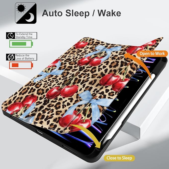 DONGKE Case for iPad Pro 12.9 inch 6th Generation 2022 Built-in Pencil Holder + Trifold Stand + Auto Wake/Sleep + Protective Cover for iPad Pro 12.9 5th/4th/3rd Gen- Leopard