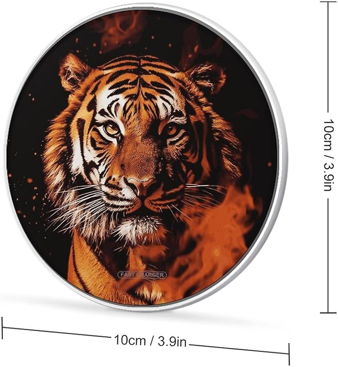 Tiger in Fire Wireless Charger Fast Wireless Charging Pad with USB Cable 10W Anti-Slip Magnetic Wireless Charger Portable Slim Charger Puck Travel Charging Station