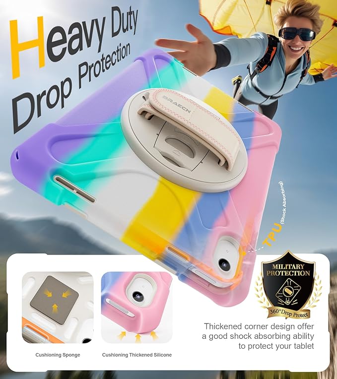 BRAECN for iPad (A16) 11th/10th Generation case 11/10.9 inch 2025/2022 Heavy Duty Shockproof Protective with Pencil Holder Screen Protector 360°Rotating Stand Handle &amp Shoulder Strap Full Body Cov